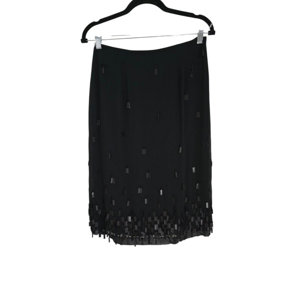 Sue Wong Nocturne Black Silk Beaded Fringe Midi Skirt Cocktail Party Evening - Picture 1 of 11